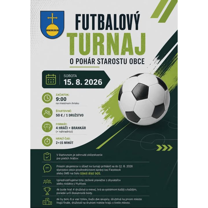 Menšia fotka pre článok Futbalový turnaj o pohár starostu obce Kuklov 2026